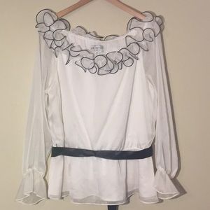 JR Nites black white sheer long sleeves top